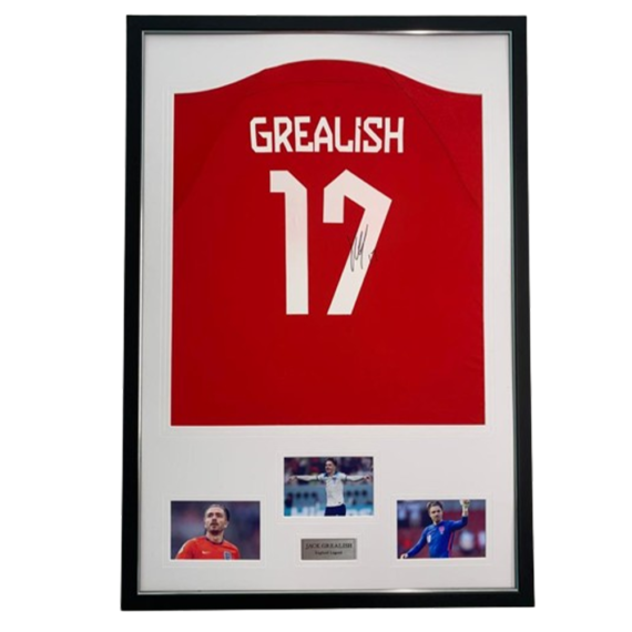 Signed Mounted And Framed Grealish England Shirt Rev Comps 1864