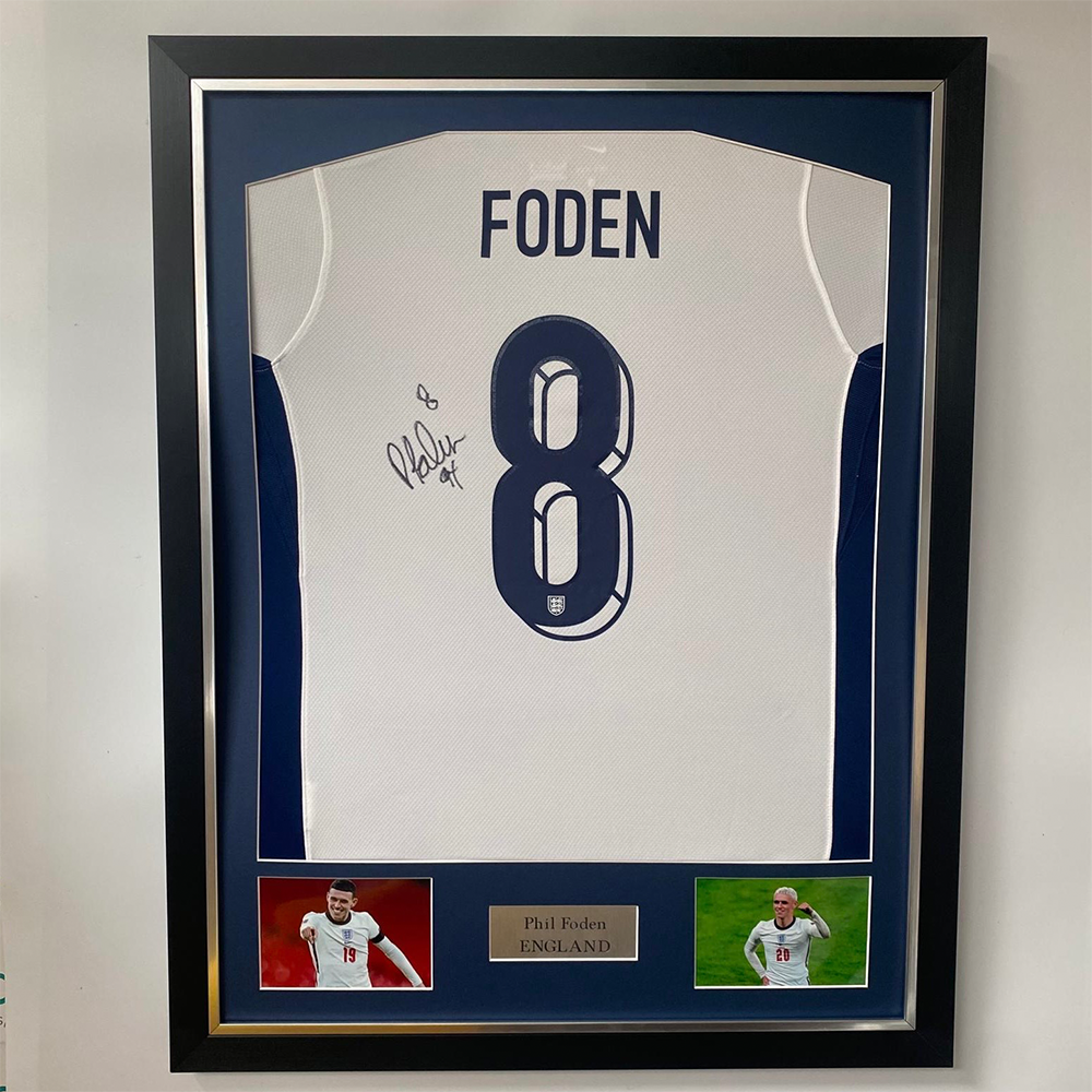 Signed And Framed Phil Foden England Shirt Rev Comps 1267